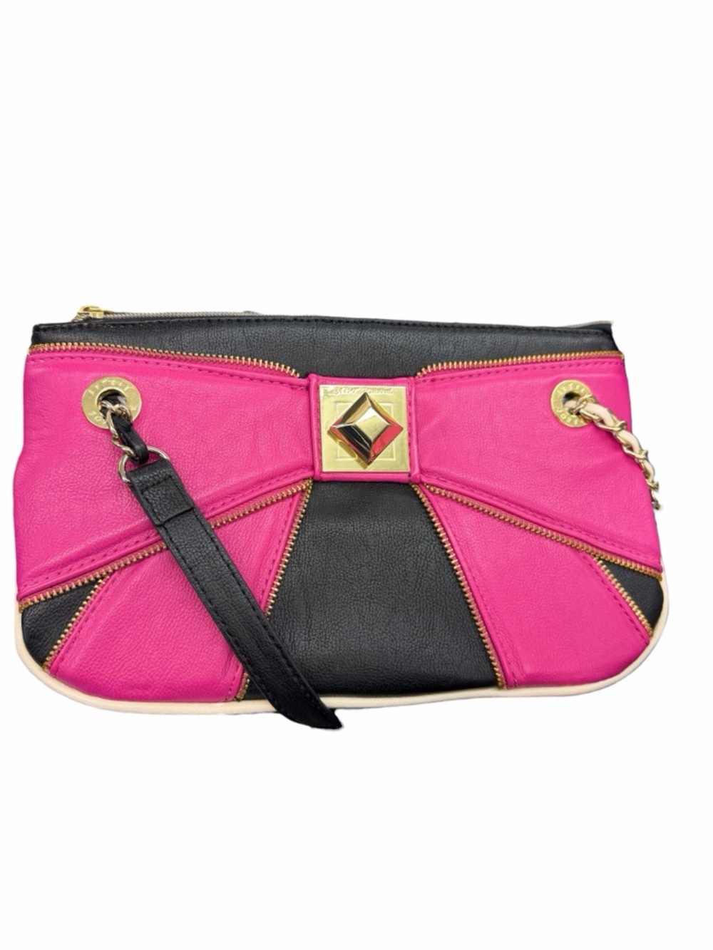 Betsey Johnson Pink and Black Bow Chain Strap Shoulder Bag